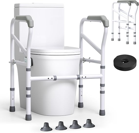 Toilet Frame for Disabled and Elderly, 150KG/300LBS Toilet Rails Adjustable Width Height, Toilet Frame with Large Suction Cups Fit for Most Toilet, for Elderly Adults Senior Disabled Handicap