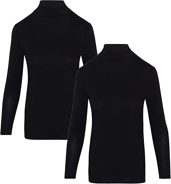 Women's Long Sleeve Mock Turtle-Neck T-Shirt Under Scrub 2 Pack