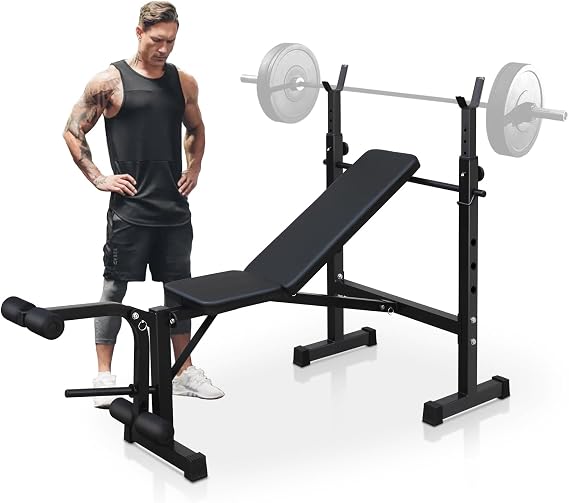 Olympic Weight Bench, Adjustable Weight Bench, Folding Bench Press Set with Squat Rack and Bench for Home Gym Full-Body Workout