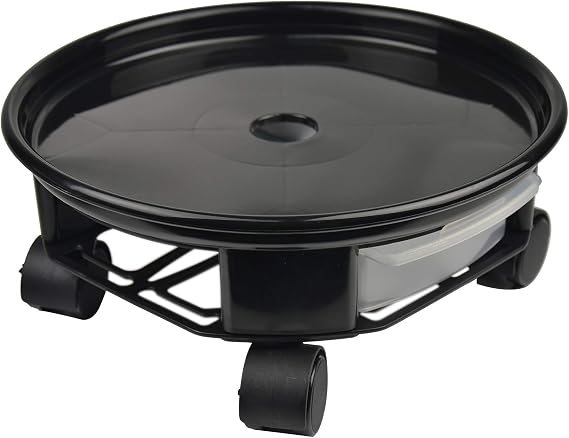 1 Pack 15" Black Plant Caddy with Easy Moving Caster Wheels and a Water Container Round Movable Planter Dolly Trolley Tray Pallet Outdoor Indoor Tree Flower Stand Planter