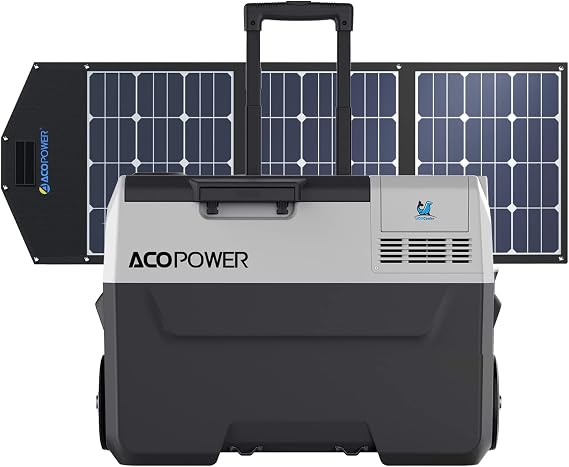 ACOPOWER LiONCooler Pro HY-COMBO-PX30 Solar Freezer Portable 32 Quarts Cooler & 90 Watt Solar Panel Combination Kit for Truck RV Boat Outdoor Camping, Black&Grey