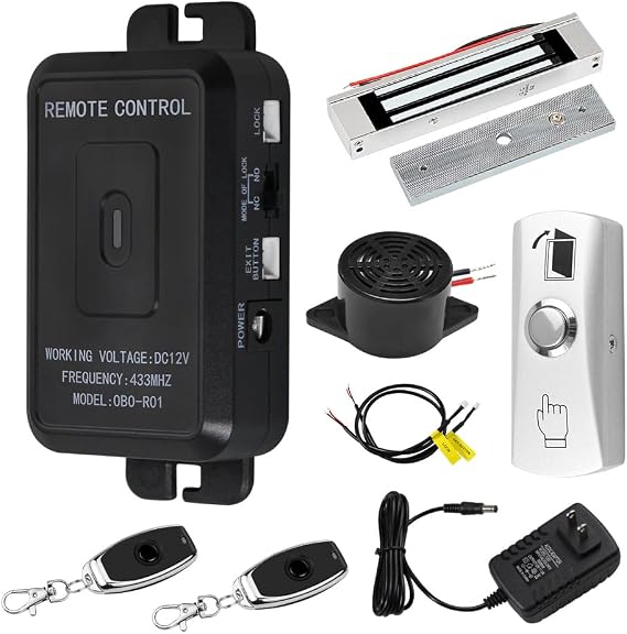 YiToo Access Control 180kg/350lbs Electric Magnetic Door Lock Kit System 433MHz Remote Control with Matal Exit Button Buzzer