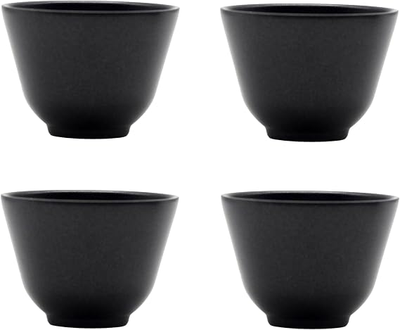 Chinese Small Tea Cups, Anti Scalding and Durable Stainless Steel Teacups with no Handles, Lightweight Tea Cups for Adults, 2oz Tea Cups - Set of 4Pcs(2oz Black Pattern)