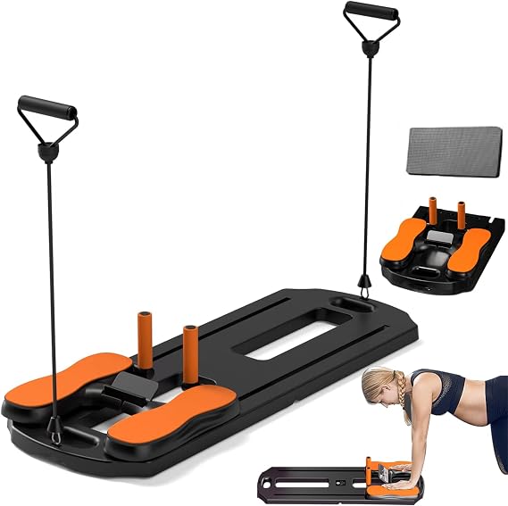 Foldable Pilates Board at Home Portable Pilates Reformer Machine with Automatic Rebound Ab Roller Exercise Wheel Abdominal Exercise Fitness Equipment for Full Body Workout black2