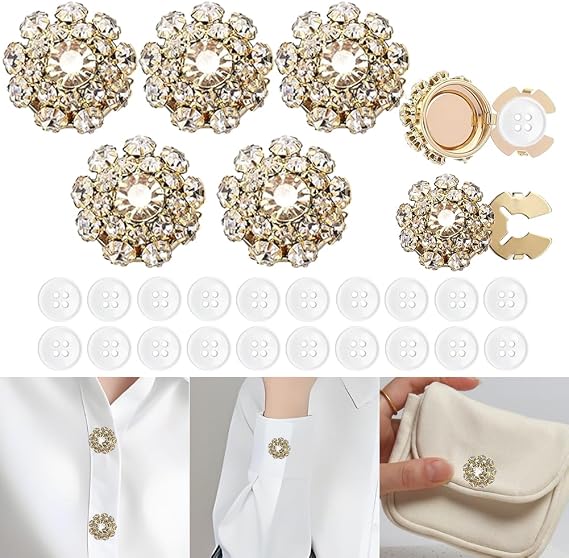5 Sets Rhinestone Buttons Covers for Mothers Day Gifts with 20Pcs Sewing Buttons, Detachable Crystal Jewelry Decorative Clips DIY Craft Supplies, Holiday Dress Decoration for Cufflinks,Shirts,Clothes