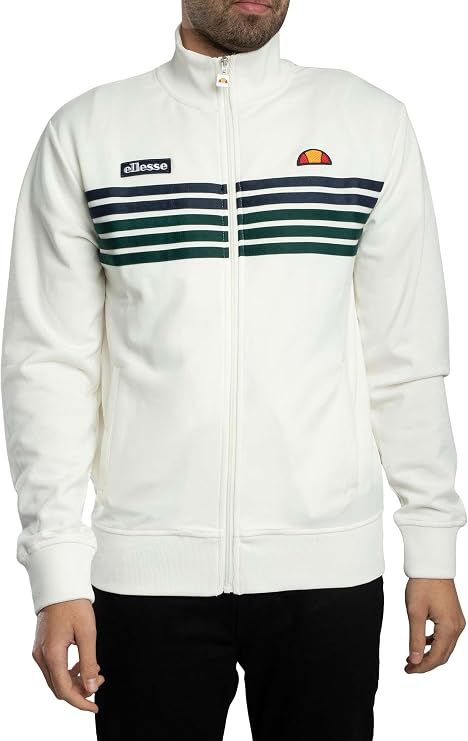 ellesse Men's Vicenza Track Jacket, Off White/Dark Green, L