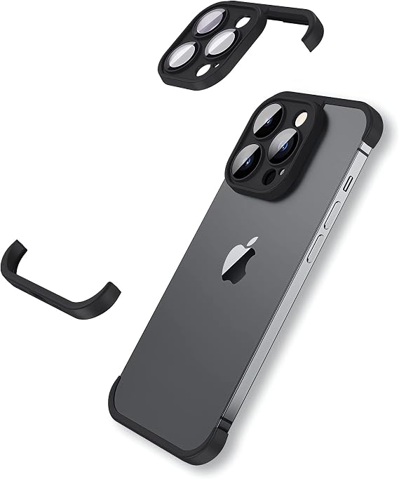 LEKEVO Frameless Fit for iPhone 13 Pro Bumper Case with Camera Lens Protector, Slim Soft TPU Shockproof Phone Cover No Back, Minimalist Yet Protective Shell (Black)