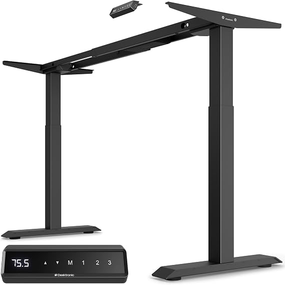 Desktronic Height-adjustable desk, standing desk, table frame, height adjustable, electric table with touch screen and charging ports, Black