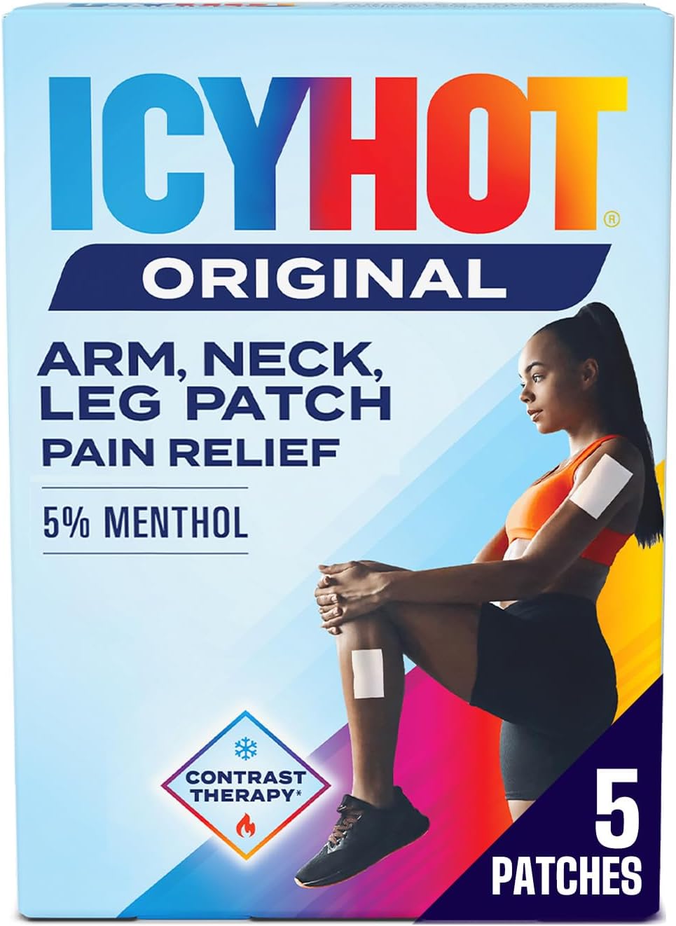 Icy Hot Original Pain Relief Patch, Medium Size Fabric Patches for Arm, Neck and Leg with Menthol 5%, Ice and Heat Contrast Therapy for Backaches,