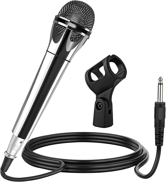 5 CORE Microphone Dynamic Vocal Handheld Mic Cardioid Unidirectional Microfono w On Off Switch + XLR Audio Cable for Singing - Parent Plastic MIC (Black Chrome, 1 Piece)