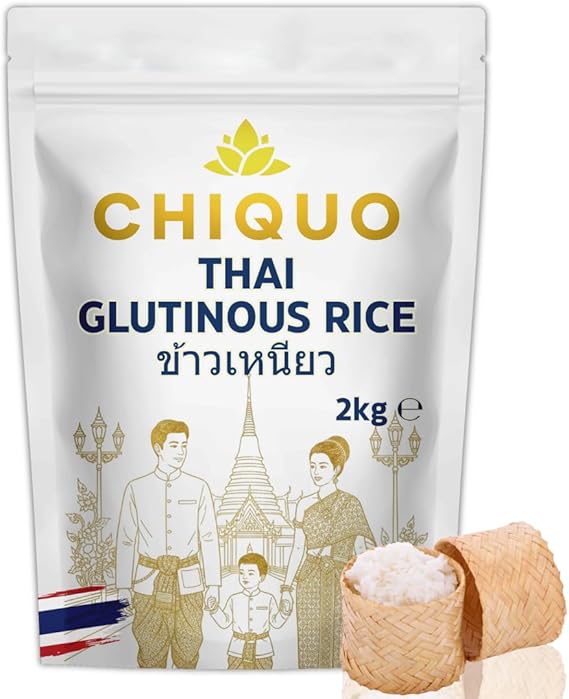 Chiquo Thai Glutinous Rice 2kg | Premium Sticky Rice for Mango Sticky Rice, Sushi & Asian Dishes | Authentic Thai Sweet Rice | Sticky White Rice | Product of Thailand