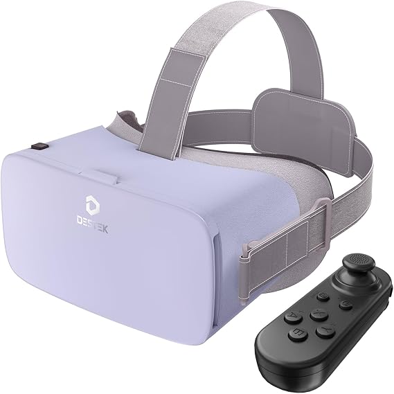 DESTEK V5 VR Headset for Phone w/VR Gamepad, 128 Premium VR apps Included, Anti-Blue Eyes Protected HD Lenses, 110 FOV Virtual Reality Headsets for iPhone, Android Phone - Light Red