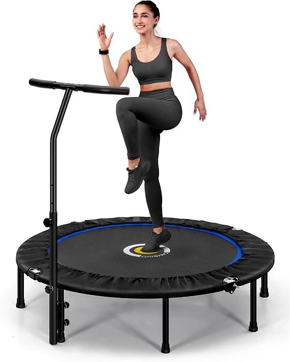 CAMBIVO 50-Inch Mini Trampoline for Adults, Small Exercise Rebounder with Adjustable Foam Handle, Foldable Fitness Trampoline for Indoor Outdoor Garden Workout Max Load 330lbs