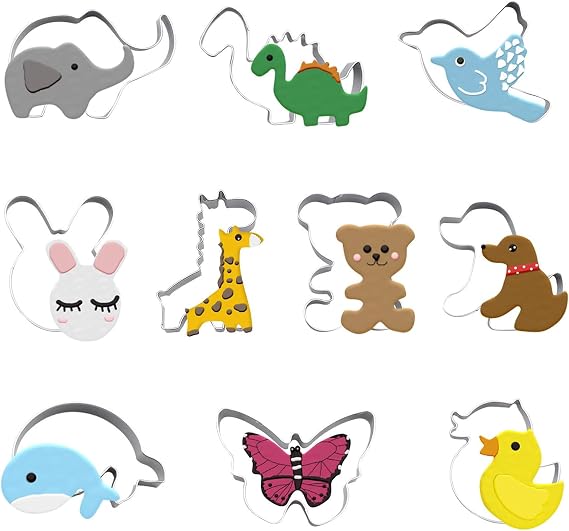 10 Pcs Animals Cookie Cutters Shapes Baking Set, Stainless Steel Sandwich Cutters for Children, Cute Animal Biscuit Cutters for Birthday Party Easter DIY Cake Decoration