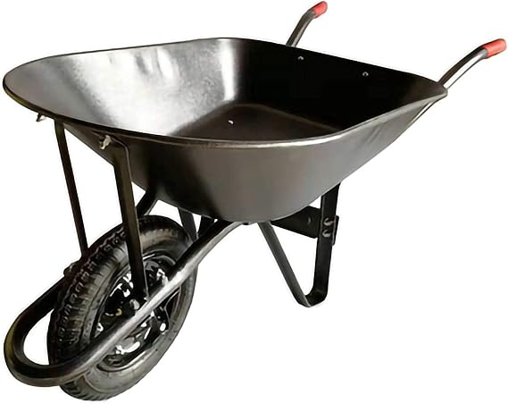 Wheelbarrow with Gray Large Round Bucket,Builders Wheelbarrow for Bricks,Wheelbarrow Garden Cart (Color : Gray, Size : Inflatable Wheel) Durable