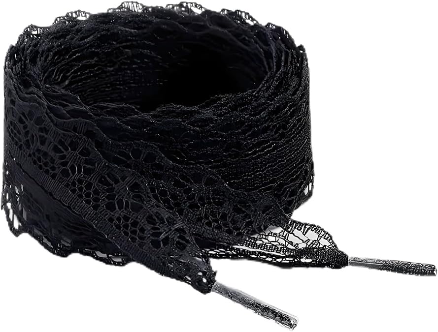 2 Pairs Lace Shoelaces, Flat Ribbon Shoe Laces for Women, Fancy 3cm Wide Sneaker Shoelaces, Decorative and Comfortable