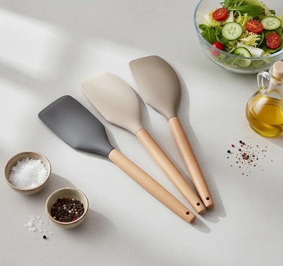 Silicone Narrow Stripping Spatula with Deconox Bamboo Handle, Bamboo Long Silicone Narrow Spatula 27cm with 3 Color Options (BLACK)