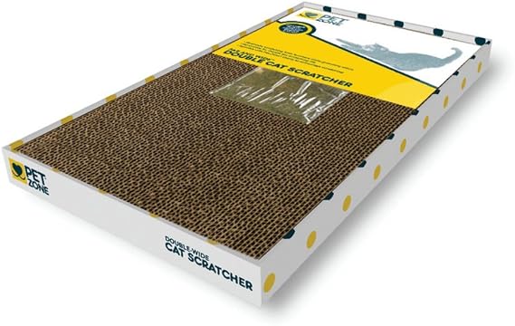Pet Zone Double Wide Reversible Corrugated Cat Scratcher, Catnip Included | Satisfies natural clawing instincts, helps protect furniture, flip design extends life, 17.7 x 9.5 x 1.7 inch lounge pad