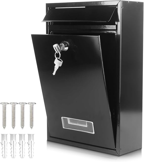 Post Boxes Wall Mounted Waterproof, Lockable Letter Lostal Boxes Steel Mail Box with 2 Keys, 32 x 21.5 x 8.5 cm Lockable Letter Boxes
