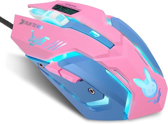 HXMJ Pink Wired USB Computer Mouse,7 Colors Backlit,Silent Buttons for MacBook,Computer PC,Laptop