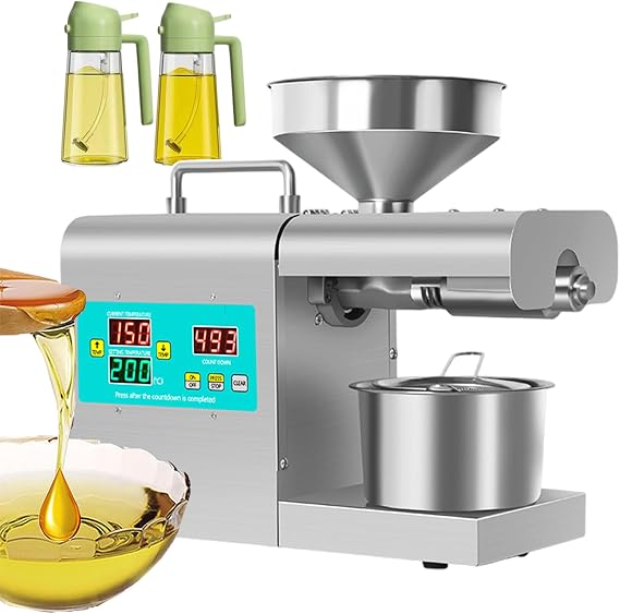 Automatic Oil Press Cold Hot Oil Extractor Machine | Commercial Oil Extractor Electric Oil Expeller Machine with Stainless Steel Barrel | Powerful Motor 820W Continuous 24-Hour
