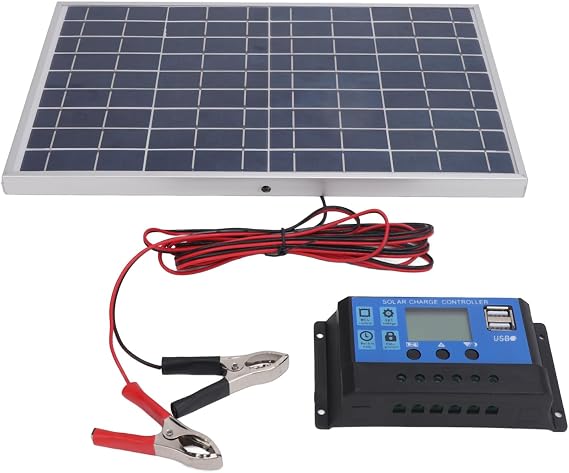 Solar Panel Controller Combo 10W Polycrystalline IP65 Waterproof Portable Solar Panel Regulator with 30A Solar Charge Controller for RV, Home, Outdoor Activities