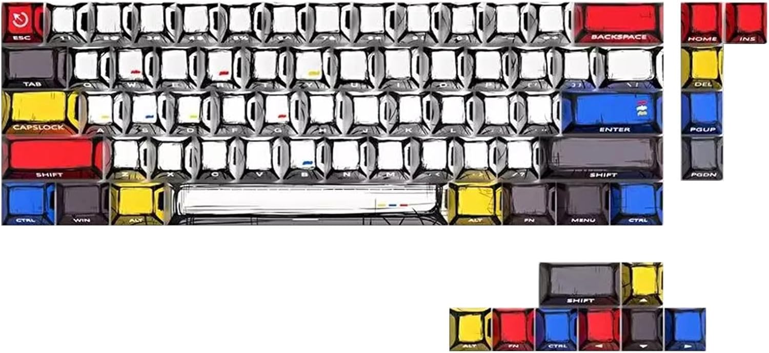Elegant Translucent Side Printed Backlit Keycap 64/74 Pieces Comics Styles Comfort Original Profile for Mechanical Keyboards Translucent Keycaps with