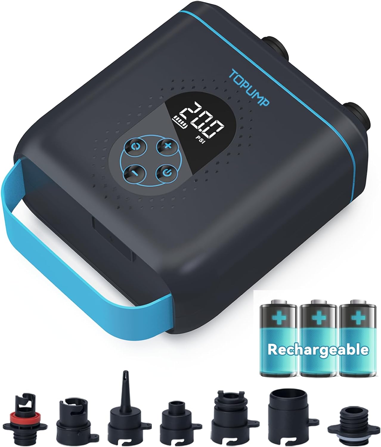 TOPUMP Paddle Board Electric Pump TPS260-20PSI Portable Rechargeable SUP Air Pump, Dual Stage Inflation & Deflation, Auto-Off for Stand Up Paddle Boards, Surfing Kite, Tent, Boat