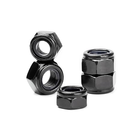 M8 X 1.25mm Nylon Insert Hex Lock Nuts Locknuts,304 Stainless Steel 18-8,Black Oxide Finish, Hex Drive,55pcs