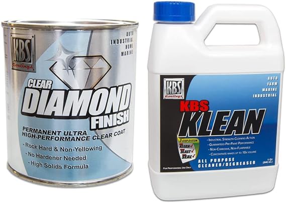 KBS Coatings 8404 DiamondFinish Clear Coat - 1 Quart, 32 Fl Oz (Pack of 1) & 2400 KBS Klean - 1 Quart, Water Based Cleaner & Degreaser Concentrate