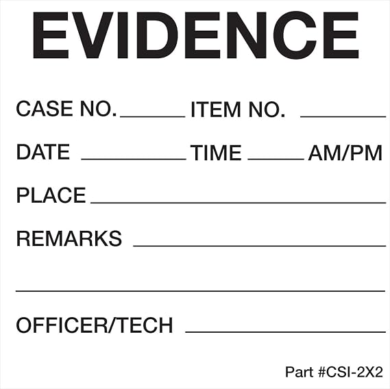 Crime Scene Evidence Labels, Ballpoint & Marker Friendly for Official Use - 2 inch x 2 inch (Pack of 100)