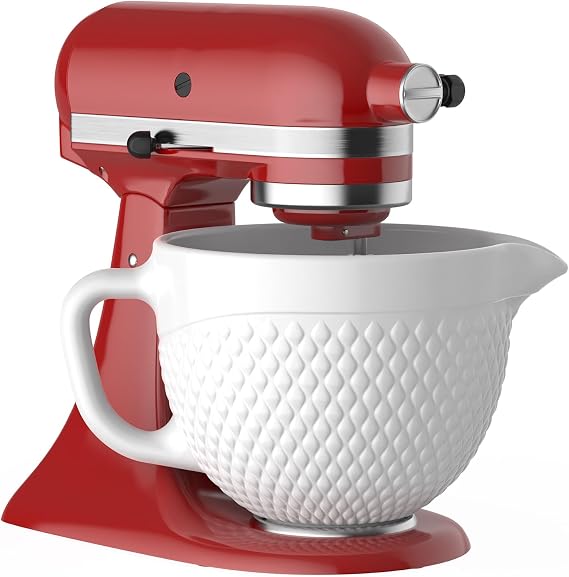GVODE White Ceramic Mixer Bowl for KitchenAid Stand Mixer, 5 Qt Tilt-Head