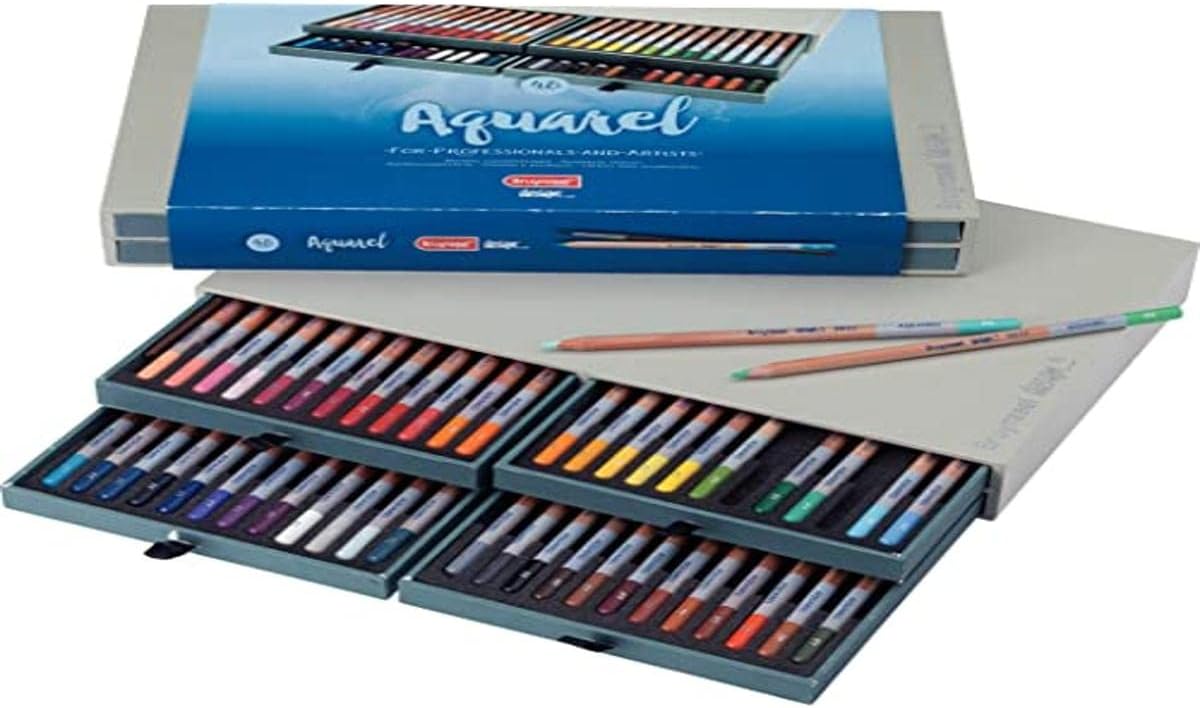 Bruynzeel Design Professional Watercolour Pencils Set of 12 + Brush | Water Soluble Artist Pencils for Drawing, Colouring & Painting