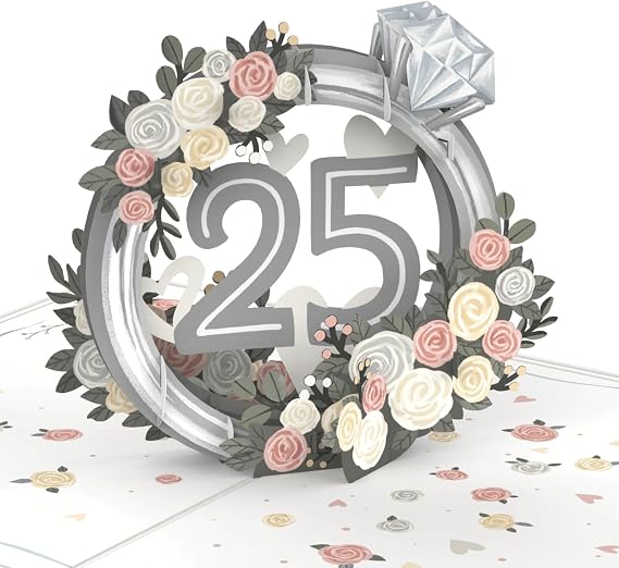 papercrush® Pop-Up Card Silver Wedding Anniversary - 3D Greeting Card with Roses, Elegant Congratulations Card for 25th Wedding Anniversary for Wife, Husband, Women and Men