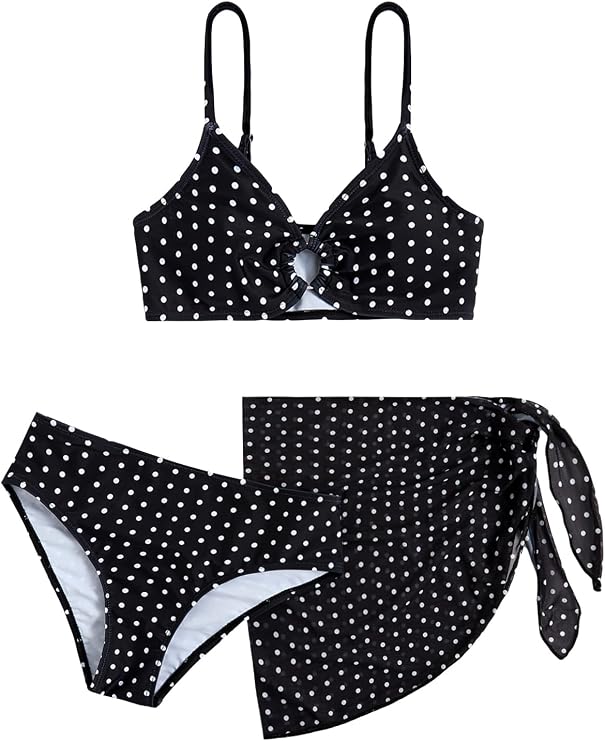 COZYEASE Girl's Cute 3 Piece Bikini Sets Ditsy Floral Beach Skirts Swimsuit