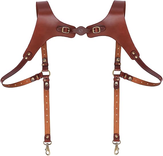 TOURBON Genuine Leather Suspenders with Chicago Screws Adjustable Men's Back Support Harness