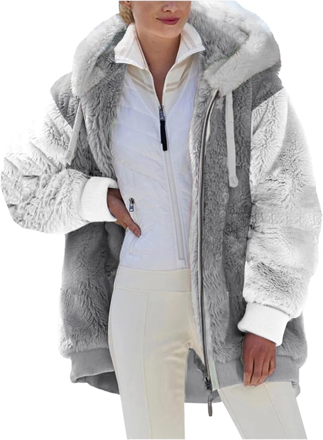 Women's Fleece Jacket Warm Comfortable Winter Jacket Stylish Functional Winter Warm Loose Plush Zip Hooded Jacket Plush Jacket Elegant Chic Sale Offers Teddy Jacket Casual Great Quilted Jacket