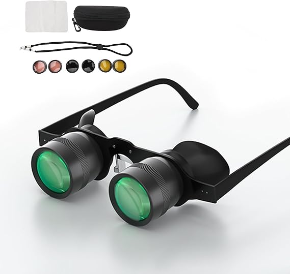 Handsfree Binocular Glasses, Professional Portable Telescope, Three Color Polarized Lens, HD Opera Glasses for Adults Kids, 3X Zoom