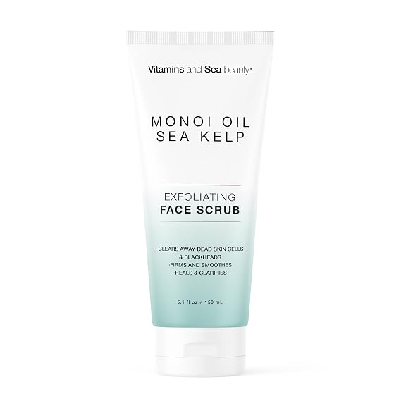 Exfoliating Face Scrub with Monoi Oil & Sea Kelp Clarifying & Firming Facial Exfoliator with Natural Pumice Vegan, Paraben-Free, 5.1 fl oz