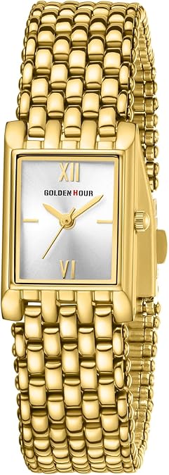 GOLDEN HOUR Vintage Rectangle Bracelet Gold Watch for Women