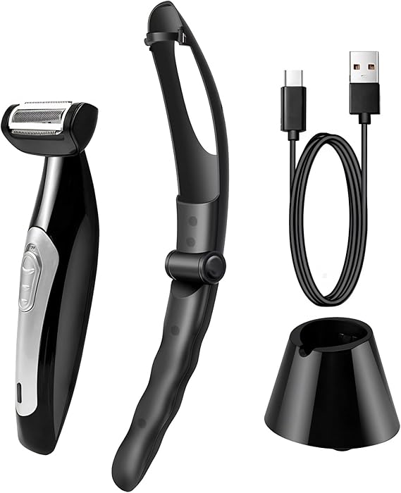 Back Shavers for Men, Body Shaver with Adjustable Extreme Reach Handle, Body Groomers Men's Electric Back Shaver with Charging Base, Wet Dry Use Back Groomer