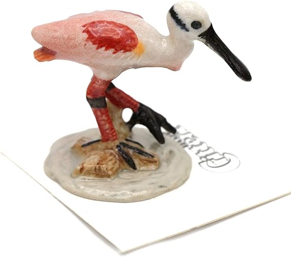Little Critterz Roseate Spoonbill Decorative Porcelain Display Object Ajaja Handcrafted Hand-Painted Adult Home Decor Accent