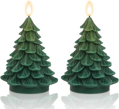 GenSwin Christmas Tree Flameless Taper Candles, Christmas LED Taper Candles with 6H Timer and 3D Flame, 2 Pcs Green LED Candlesticks with String Lights for Christmas Home Decoration2.76 x 5.9