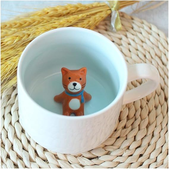 Hotmiss Cat Pattern Ceramic Cup with Hidden 3D Animal Inside, 12 OZ | Cute Cartoon Handmade | Coffee Milk Tea Lovers