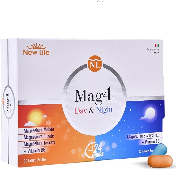 New Life Mag4 Day & Night Magnesium 60 Tablet Citrate - Malate - Taurate - Bisglycinate - Vitamin B6