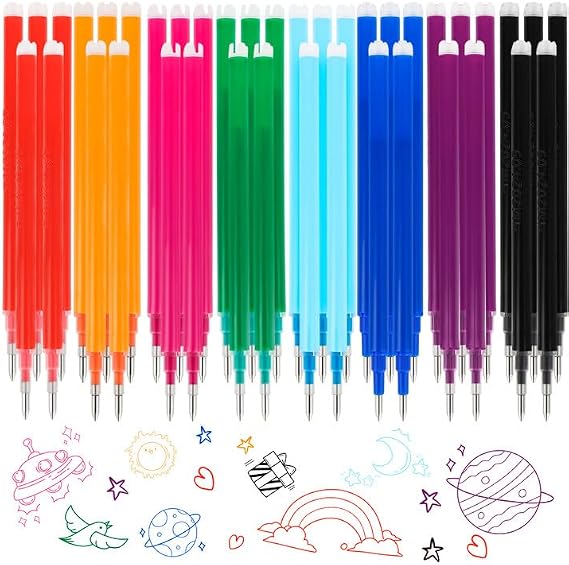 40 Pcs 0.7 mm Erasable Pens Refills Bulk Multicolor Pen Refills Coloring Erasable Gel Pens Refills for Kids Adults Coloring Book Scrapbooking Drawing, 8 Colors
