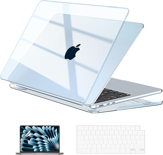 EooCoo Case for MacBook Air 13 inch M5/M4/M3/M2 2026-2022, Crystal Sky Blue