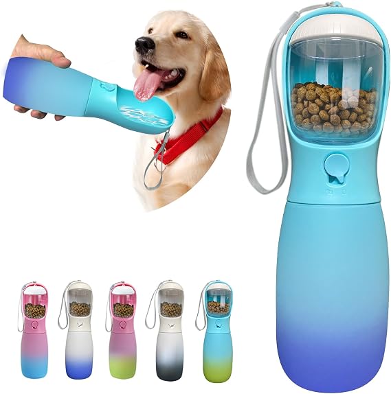 2'si 1 arada Taşınabilir Köpek Su Şişesi, Gıda Sınıfı Köpek Seyahat Su Şişesi, Gıda Kabı ile Köpekler için, 19 oz Sızdırmaz Taşınabilir Köpek Su Kasesi Dispenseri, Köpek Doğum Günü Hediyeleri