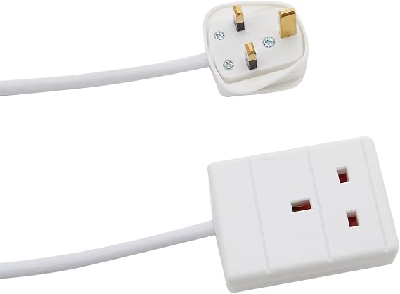 PRO ELEC 1 Gang Extension Lead 1m UK Mains Power Extension Cable White