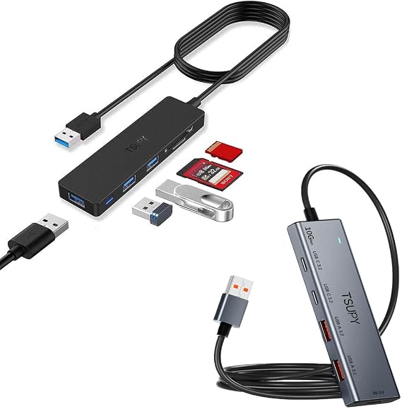 USB HUB 3.2, TSUPY USB 3.0 HUB 10Gbps USB 3.2 Gen 2 USB HUB with 4 Multi USB Ports, 4ft USB Extended Cable HUB for MacBook Air/Pro,Laptop,PC and More
